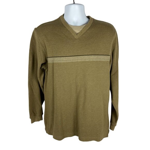 Van Heusen Mens Size Medium Olive Green V-Neck Sweater 76% Cotton 24% Polyester - Picture 1 of 4